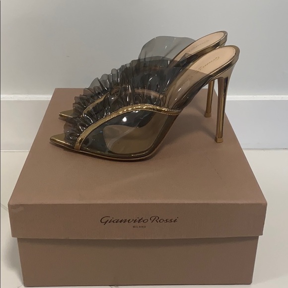 Gianvito Rossi -Ofelia Ruffle Trim PVC Mule- Sz 40 - Picture 3 of 8